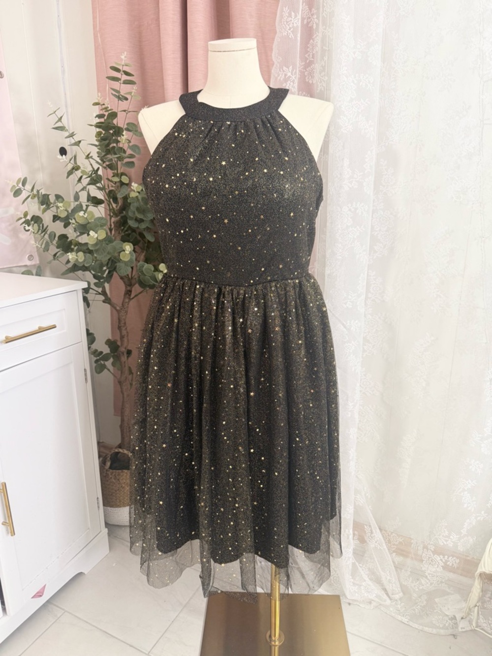 Black Sparkle Halter Party Dress Bin#6